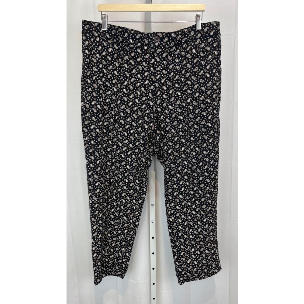 LANDS' END Paisley Pintuck Ankle Pants Zip Fly Stretch Cotton Brown Black 18 XL